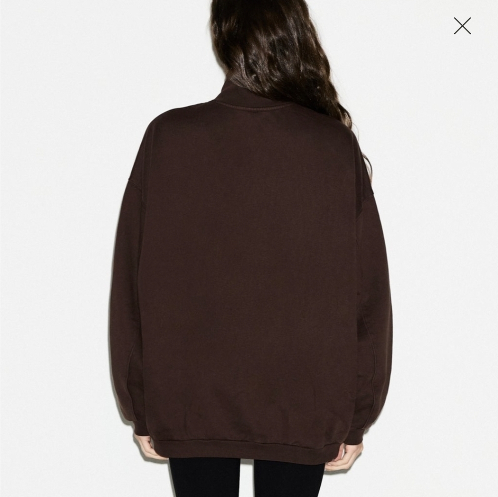 SKIMS Boyfriend Slouchy Fleece Half Zip Pullover Size:Medium Expresso - Picture 3 of 13